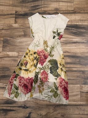 Girls White Floral Tea Dress with Pink & Yellow Blooms